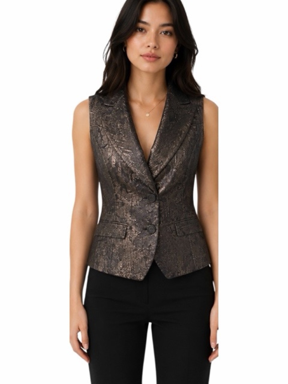 Relativity‎ Jacquard Shimmer Bronze Vest NWT
